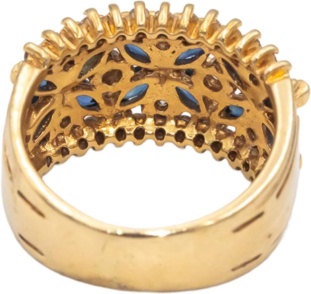 14k Yellow Gold Diamond and Blue Sapphire Wide Band Ring 1.05CT Size 5.5