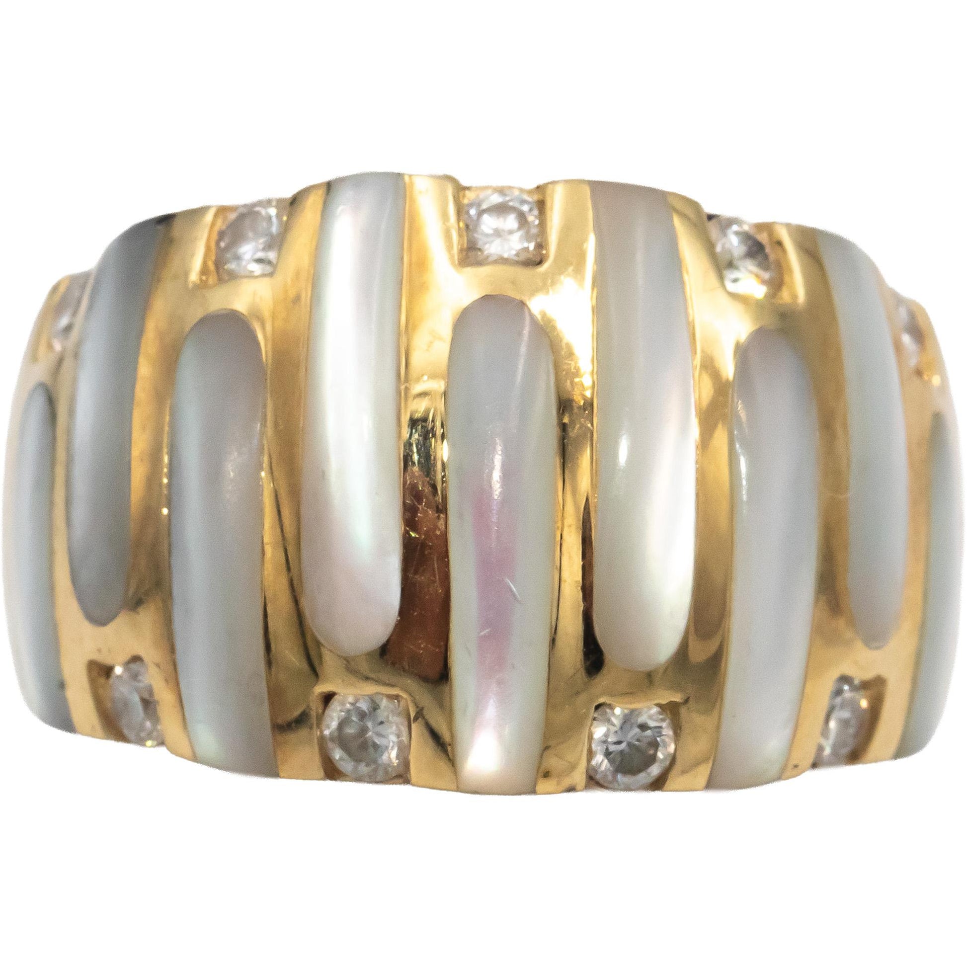 KABANA 14k Yellow Gold Diamond & Mother of Pearl Wide Band Ring 0.30CT Size 8