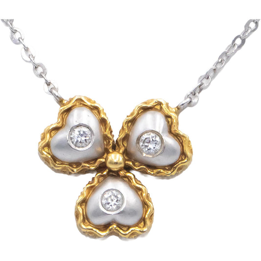 18k White & Yellow Gold VS Round Cut Diamond Heart Themed Pendant Necklace .10CT