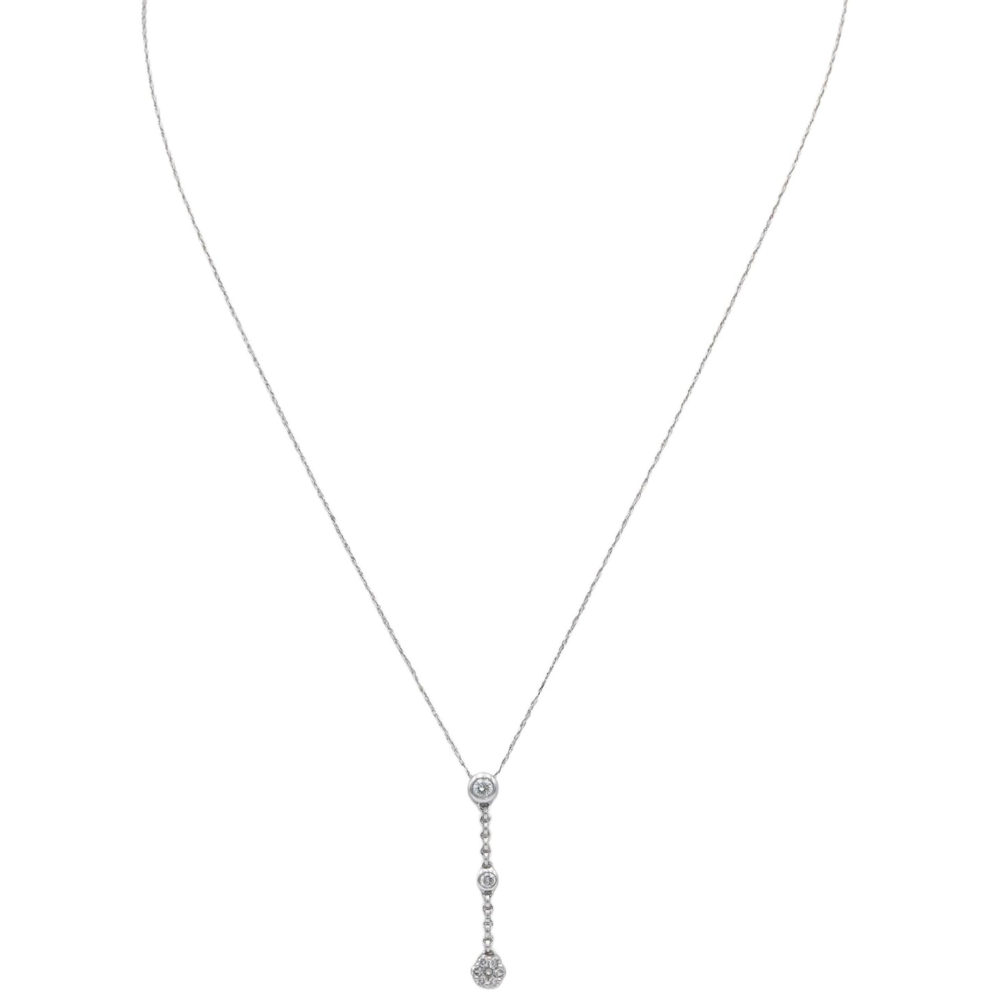 14k White Gold Round Diamond Dangle Pendant Necklace 0.15CT