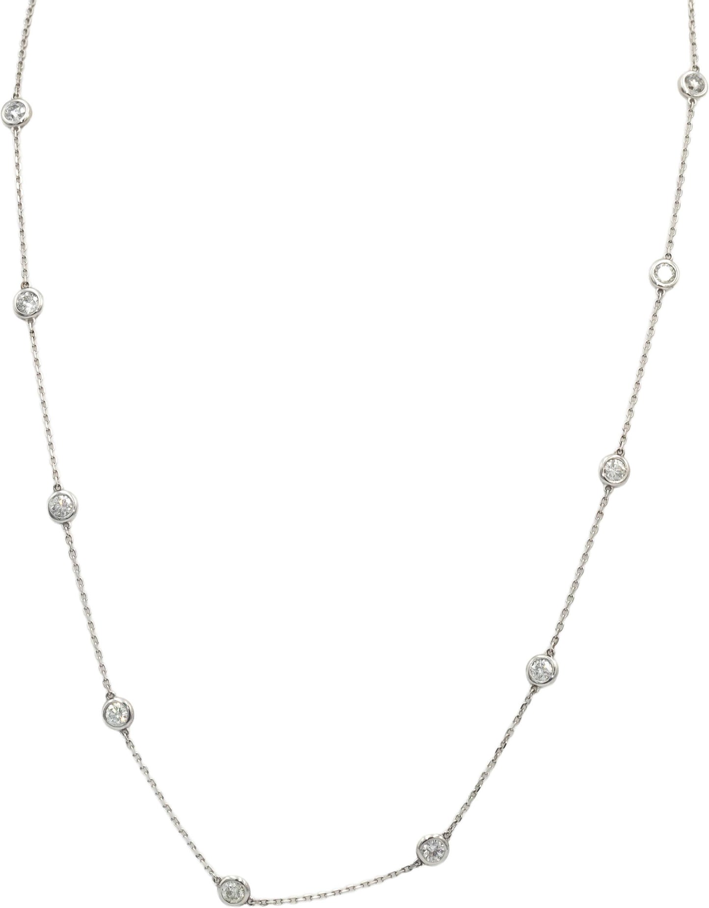 14k White Gold Bezel Set Round Diamond By The Yard Necklace 1.55CT