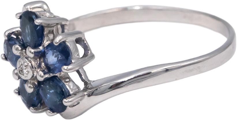 14k White Gold Oval and Round Sapphire and Diamond Flower Ring 1.26CT Size 8.5