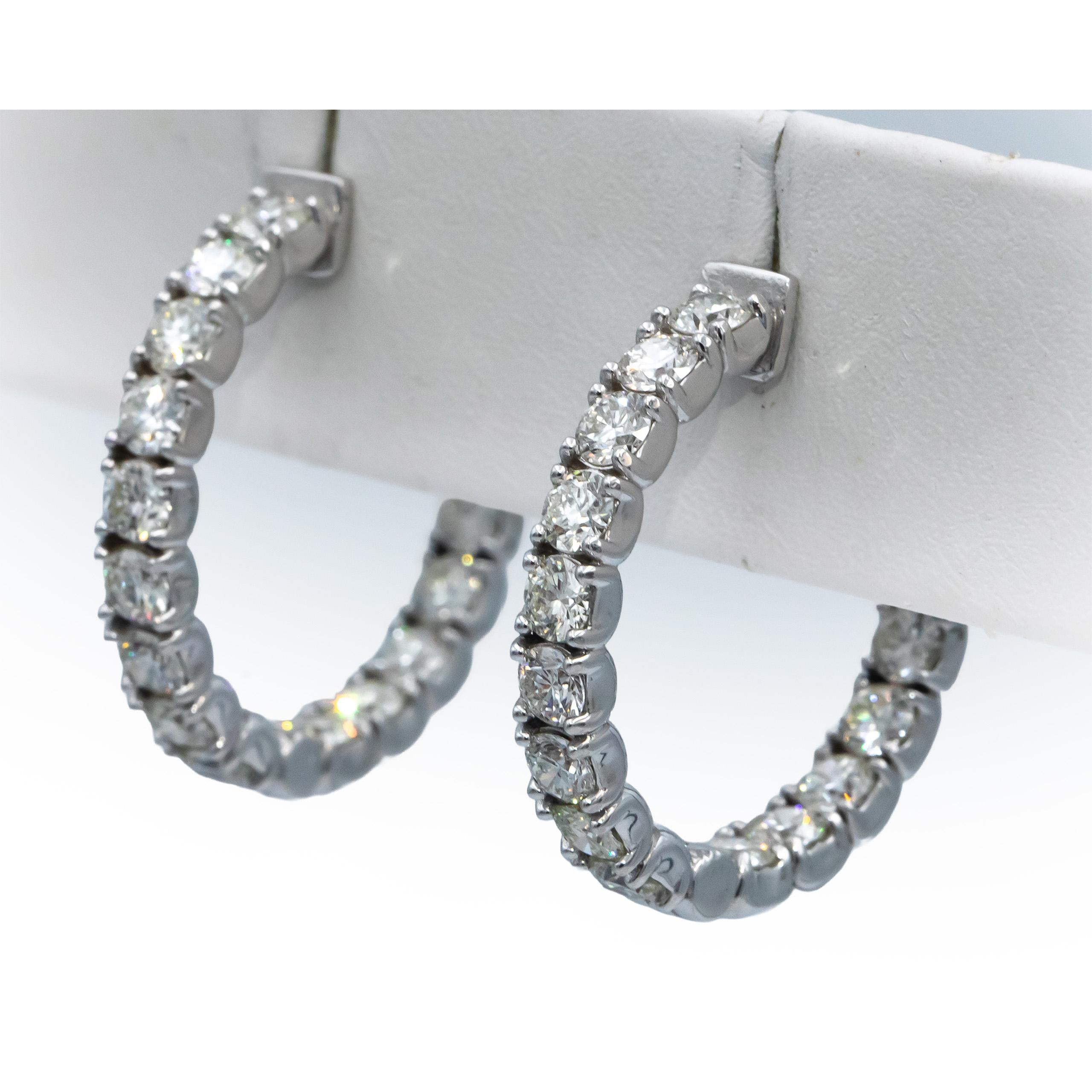 18k White Gold Round Diamond Inside Out Oval Hoop Earrings 10.58CT