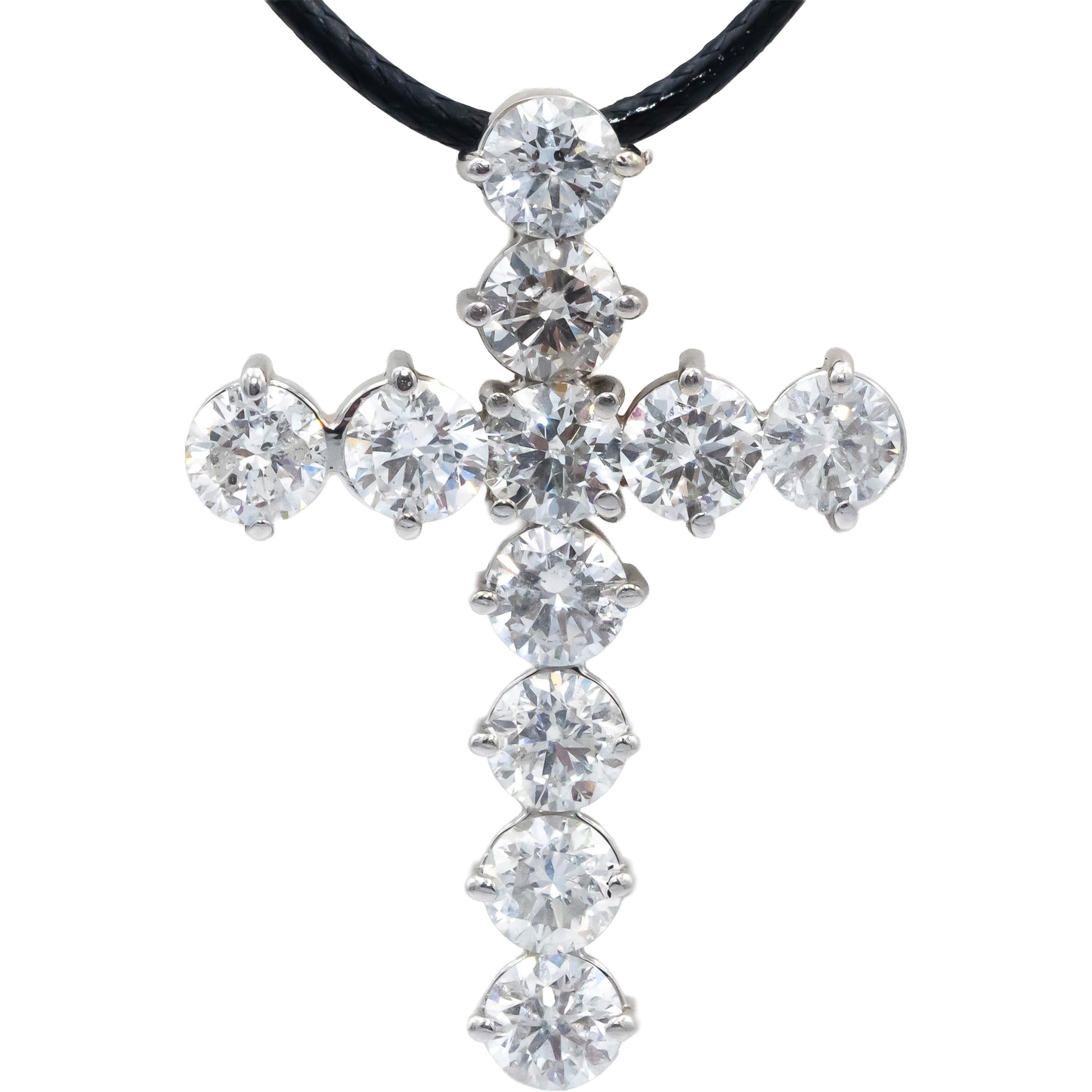10k White Gold Round Diamond Cross Crucifix Pendant Necklace 6.17CT