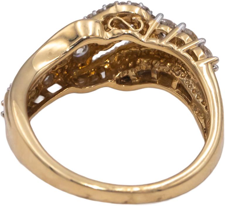10k Yellow Gold Round & Baguette Cut Diamond Cocktail Ring 1.0CT Size 7