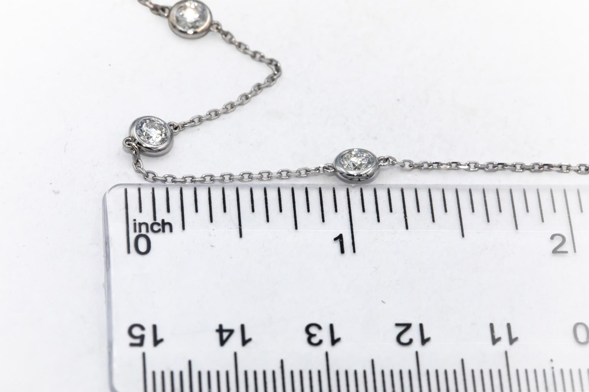 14k White Gold VS Round Bezel Set Diamond By The Yard Necklace Chain 1.50CT