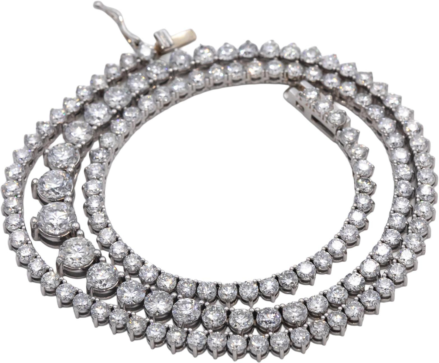 Round Diamond 14k White Gold Graduated Width Riviera Necklace 14.02CT