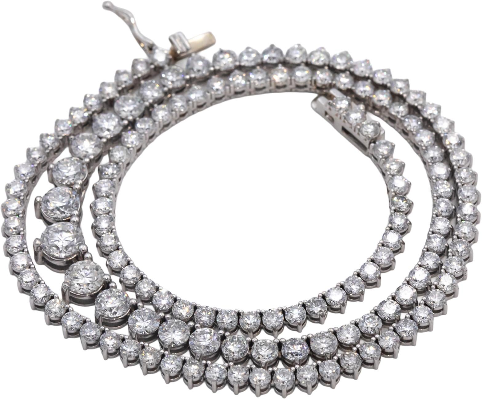 Round Diamond 14k White Gold Graduated Width Riviera Necklace 14.02CT
