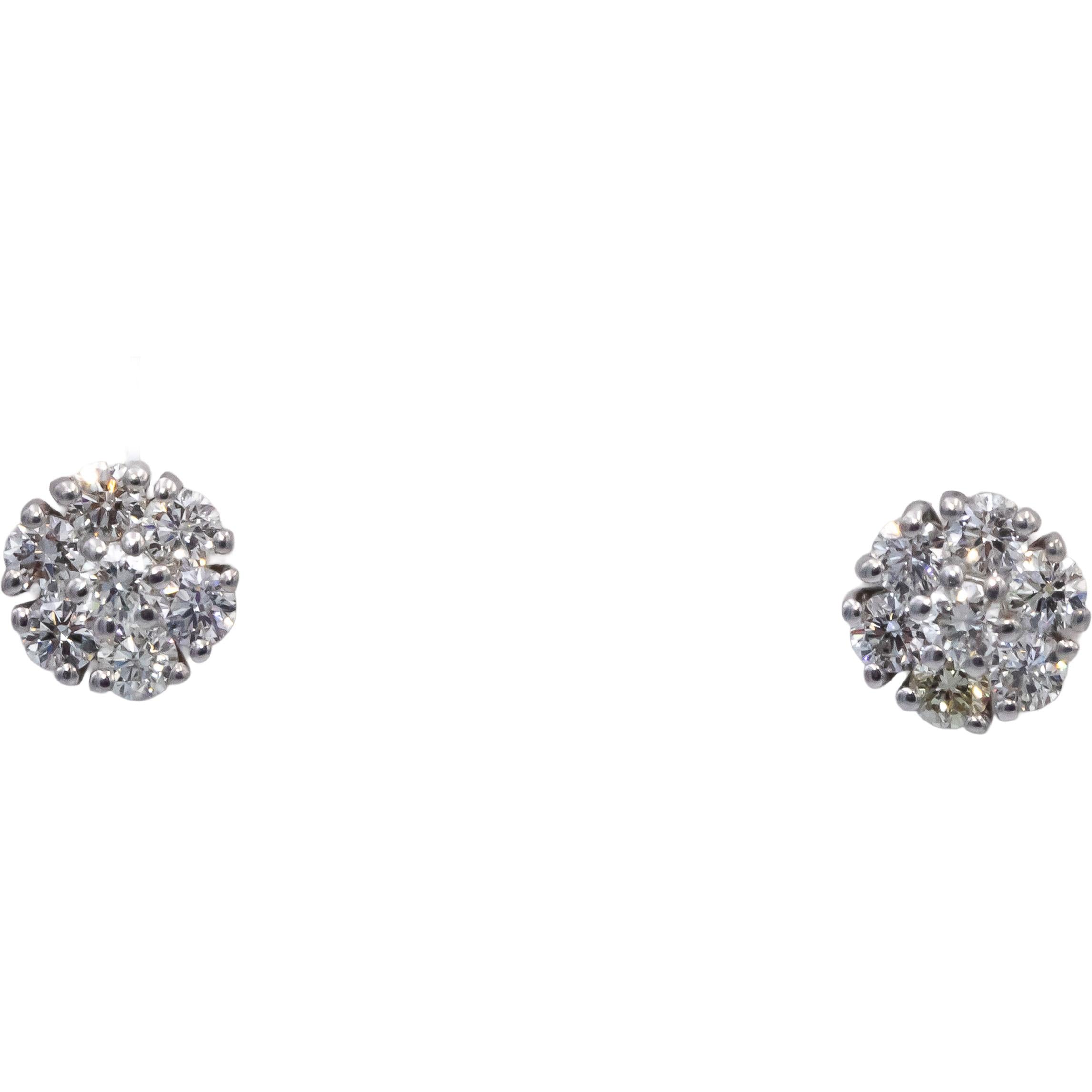 14k White Gold Round Diamond Halo Stud Earrings 0.82CT w/ 0.58CT Centers