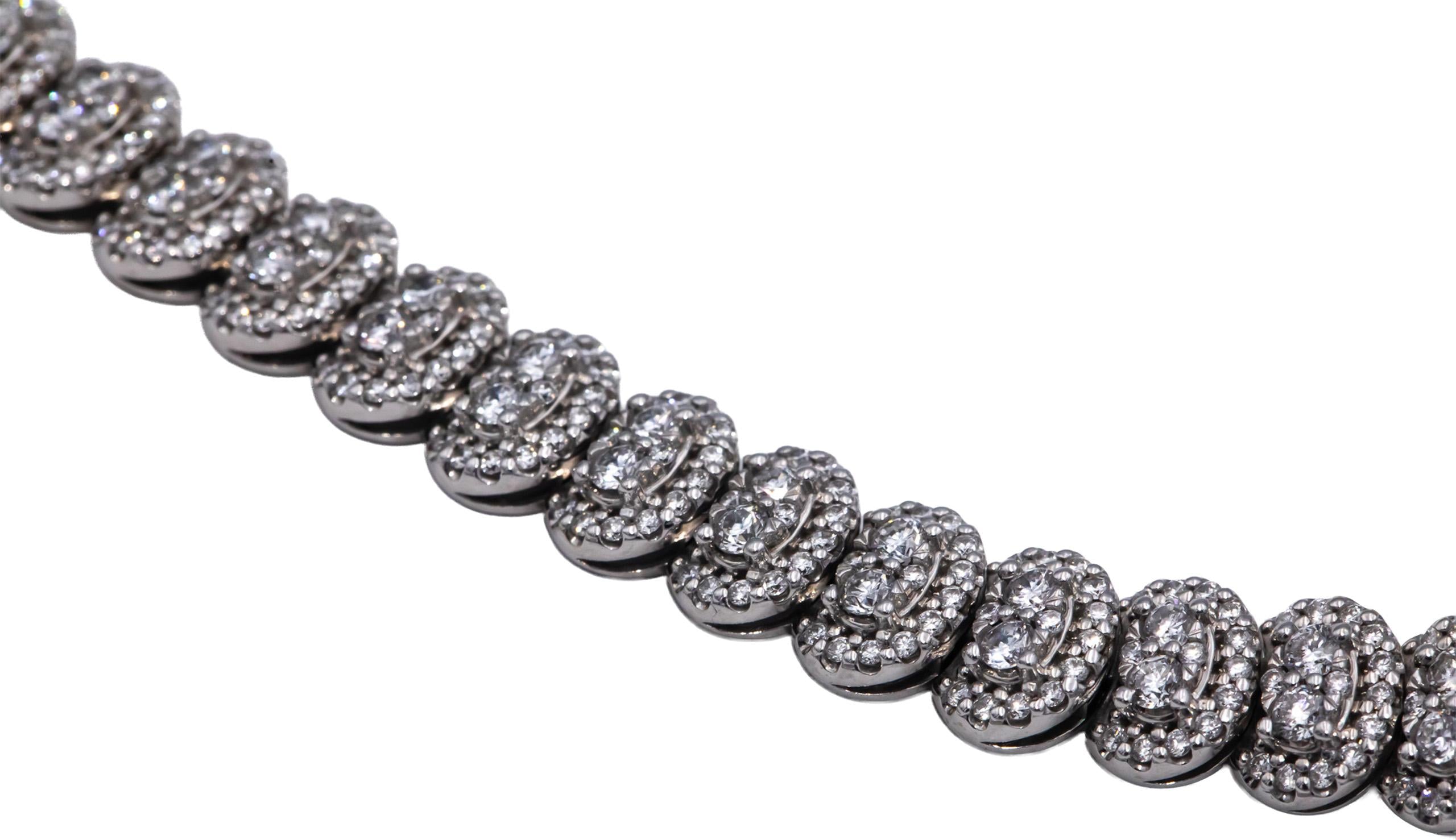 14k White Gold Round Lab-Grown VS Diamond Pave Formal Necklace 10.0CT