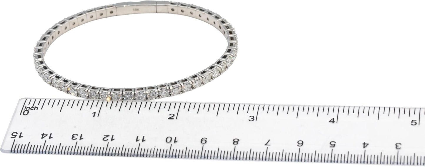 Round Diamond 18k White Gold Flexible Bangle Bracelet 7.90CT
