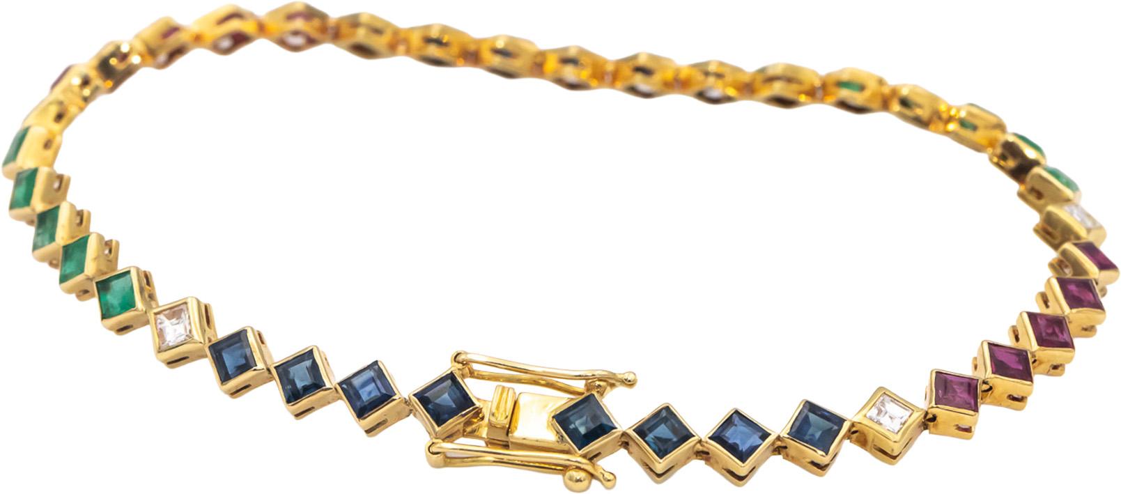 18k Yellow Gold VS Diamond Sapphire Emerald Ruby Fancy Link Bracelet 2.80CT