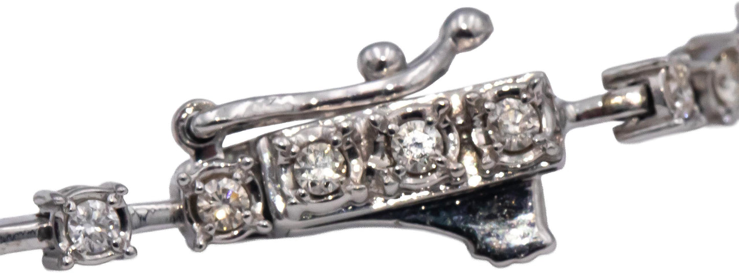 14k White Gold Round Diamond Graduated Width Bracelet 1.0CT