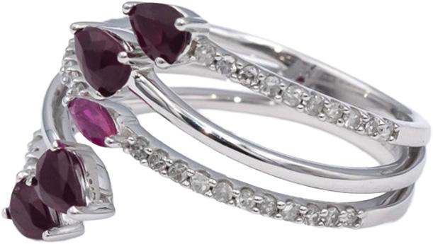 14k White Gold Diamond Ruby Spiral Bypass Ring 1.23CT Size 7