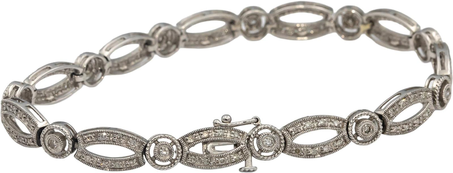14k White Gold Round Diamond Fancy Link Bracelet 0.75CT