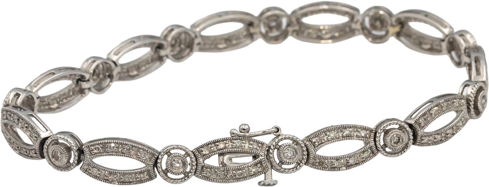 14k White Gold Round Diamond Fancy Link Bracelet 0.75CT