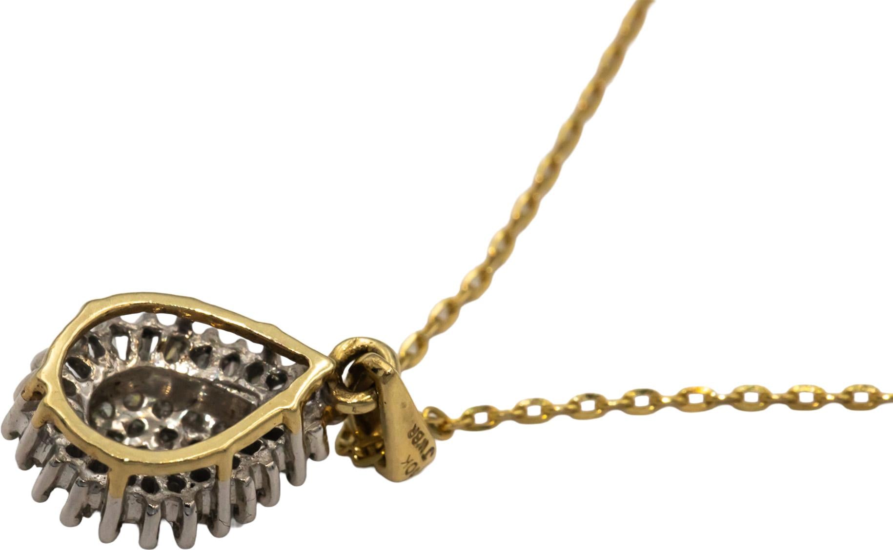 10k White & Yellow Gold Round & Baguette Diamond Cluster Pendant Necklace 0.25CT