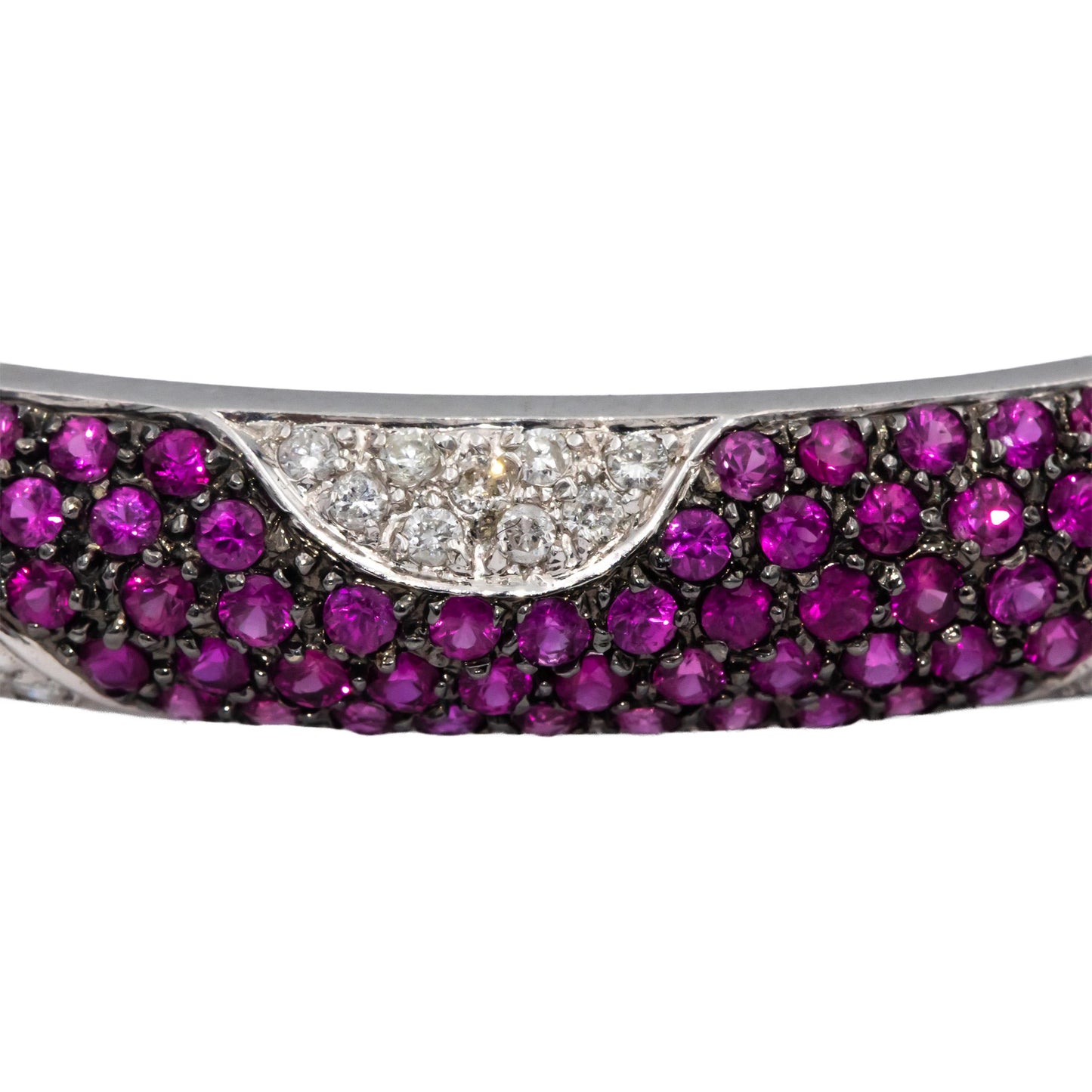 14k White Gold Round Diamond & Ruby Cluster Bangle Bracelet 4.25CTW