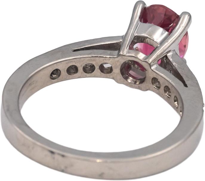 Platinum Oval Pink Tourmaline Round Diamond Cocktail Ring 1.76CT Size 6.25