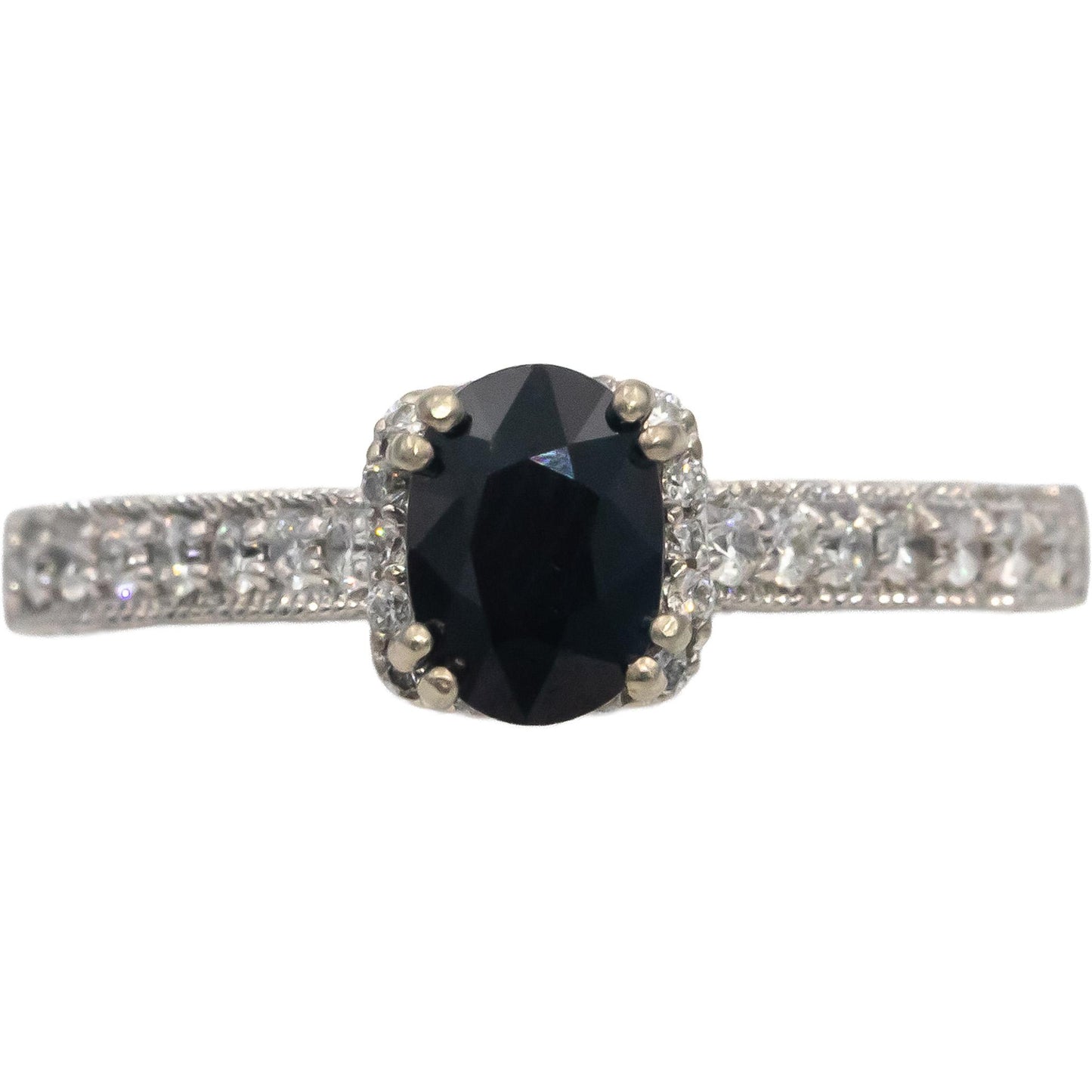 14k White Gold Oval Sapphire & Round Diamond Cocktail Ring 1.38CT Size 7