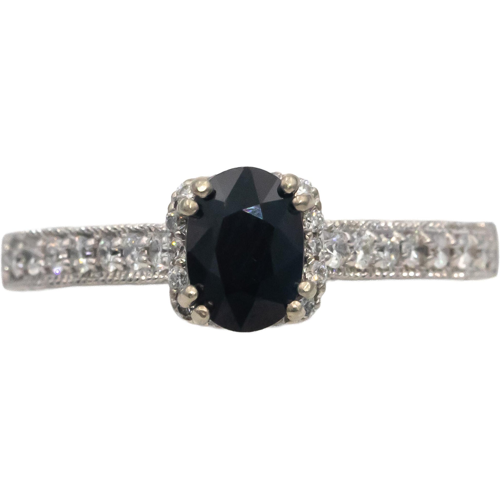 14k White Gold Oval Sapphire & Round Diamond Cocktail Ring 1.38CT Size 7