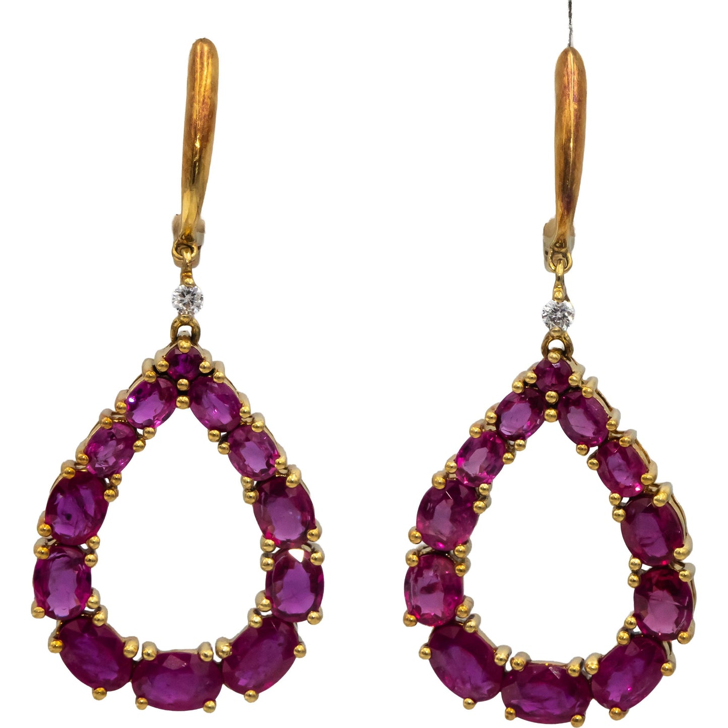 18k Yellow Gold Ruby and Diamond Pear Shaped Dangle Earrings 7.10CTW