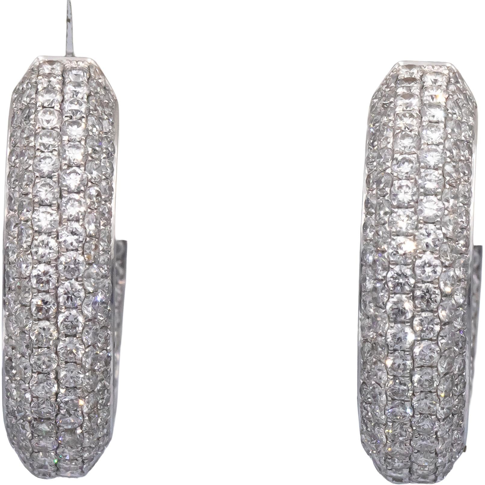 18k White Gold VS Round Diamond Inside Out Cluster Hoop Earrings 9.50CTW