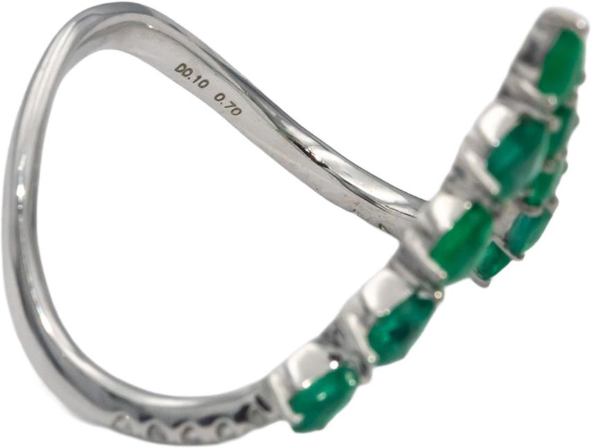 18k White Gold Pear Emerald Round Diamond V-Shaped Band Ring 0.80CT Size 7