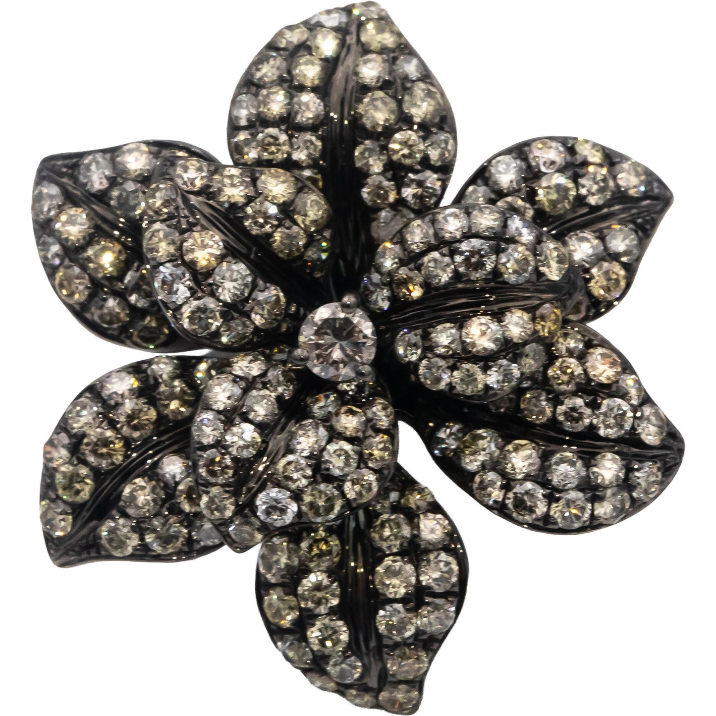 14k Black Gold Round Diamond Jumbo Flower Cocktail Ring 2.50CT Size 6.5