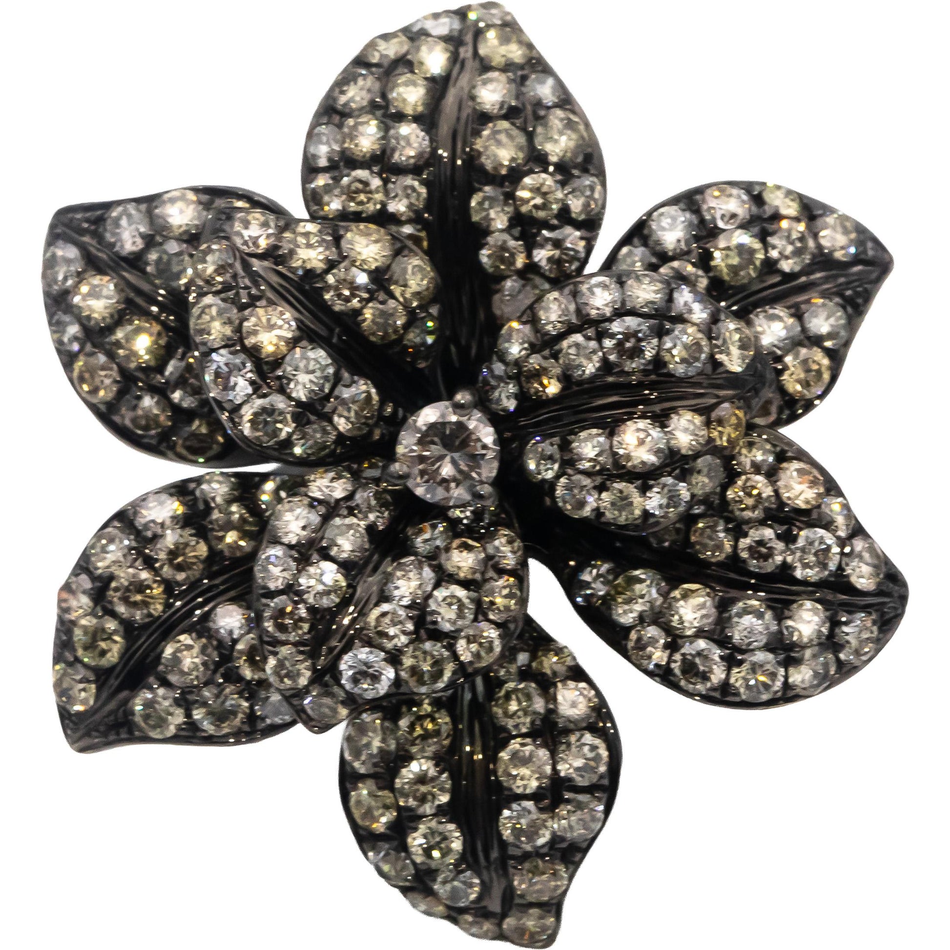 14k Black Gold Round Diamond Jumbo Flower Cocktail Ring 2.50CT Size 6.5