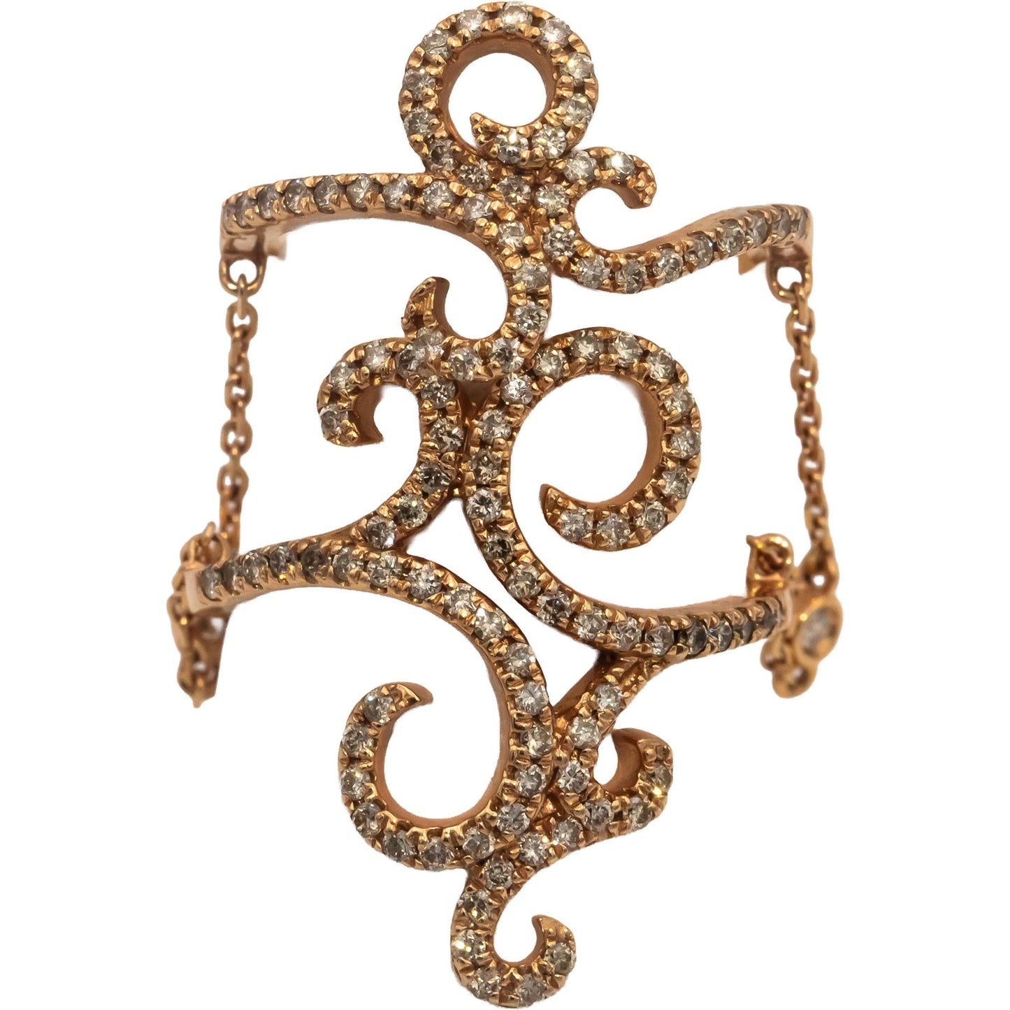 14k Rose Gold Round Diamond Scroll Work Double Ring 0.95CT Size 7.5