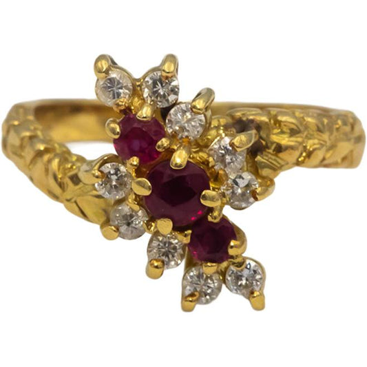 18k Yellow Gold Round Ruby and Diamond Cocktail Ring 0.50CT Size 5.5