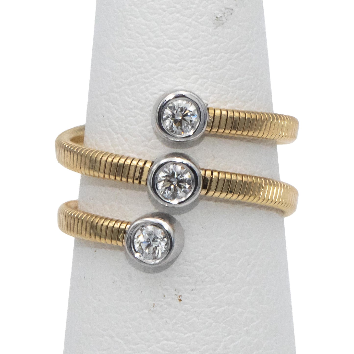 14k White & Yellow Gold Round Diamond Wire Wrap Bypass Ring 0.26CT Size 6