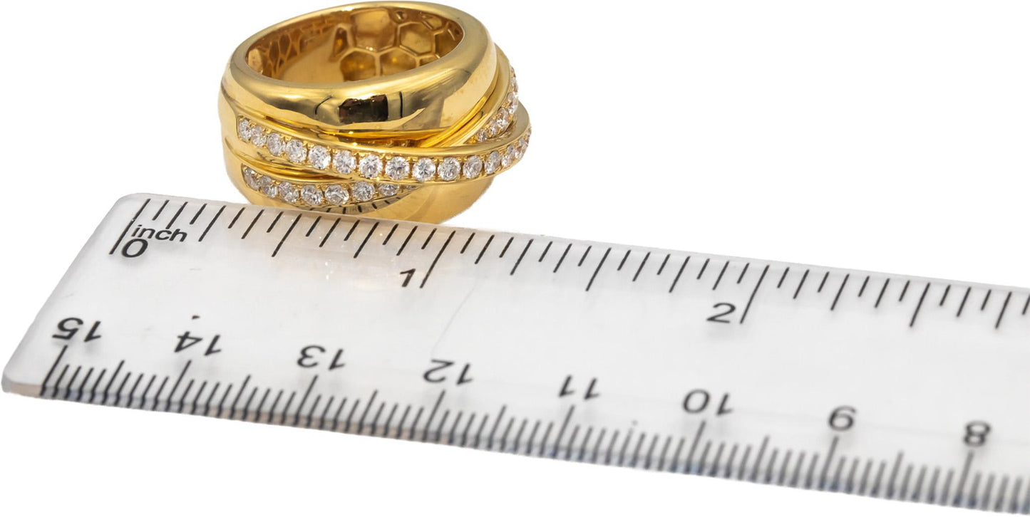 18k Yellow Gold VS Round Diamond Crossover Band Ring 1.0CT Size 6.75