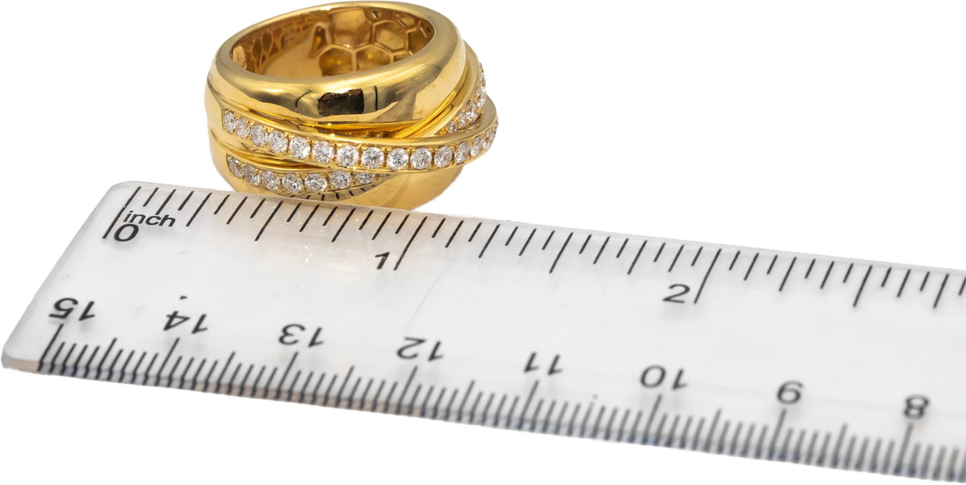 18k Yellow Gold VS Round Diamond Crossover Band Ring 1.0CT Size 6.75