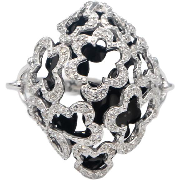 14k White Gold Round Diamond Openwork Cocktail Ring 0.20CT Size 6.5