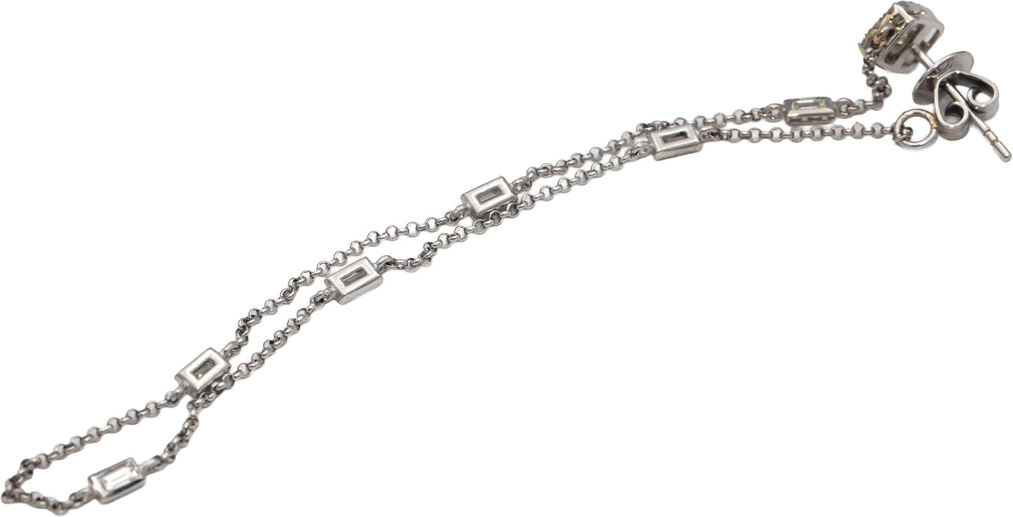 18k White Gold Round & Baguette Cut Diamond By The Yard Dangle Earrings .70CTW
