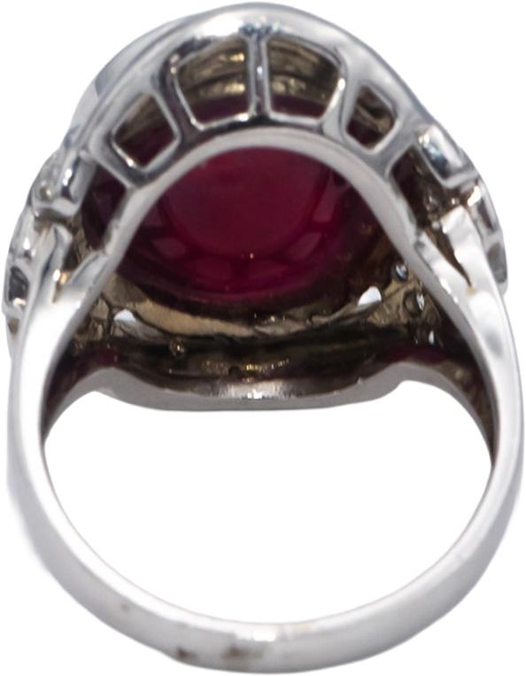 CGL Certified 14k White Gold Cabochon Ruby & Round Diamond Ring 10.85CT Size 7