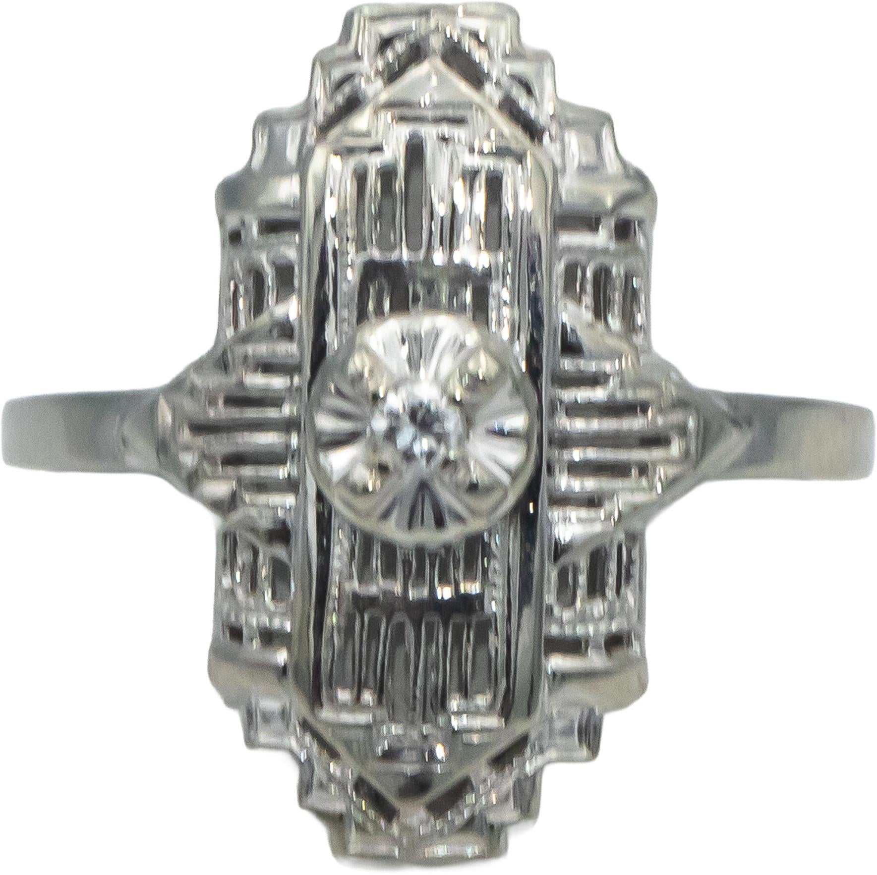 Vintage 10k White Gold VS Diamond Solitaire Filigree Ring 0.05CT Size 7