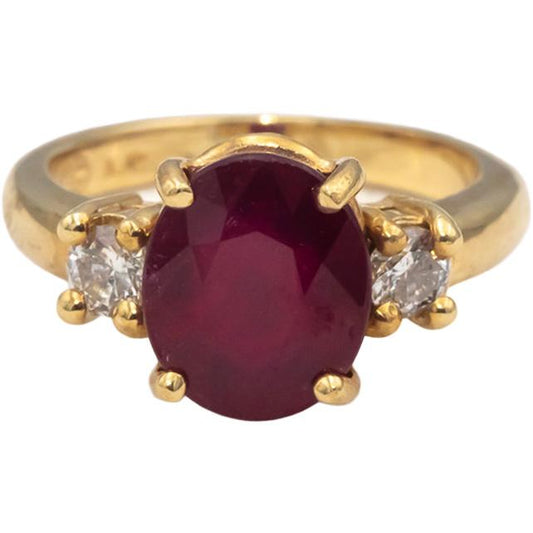14k Yellow Gold Oval Ruby Round Diamond Cocktail Ring 4.93CTW Size 7