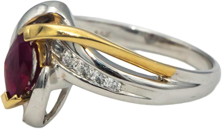 14k Yellow & White Gold Marquise Ruby Round Diamond Ring 0.60CT Size 7.25