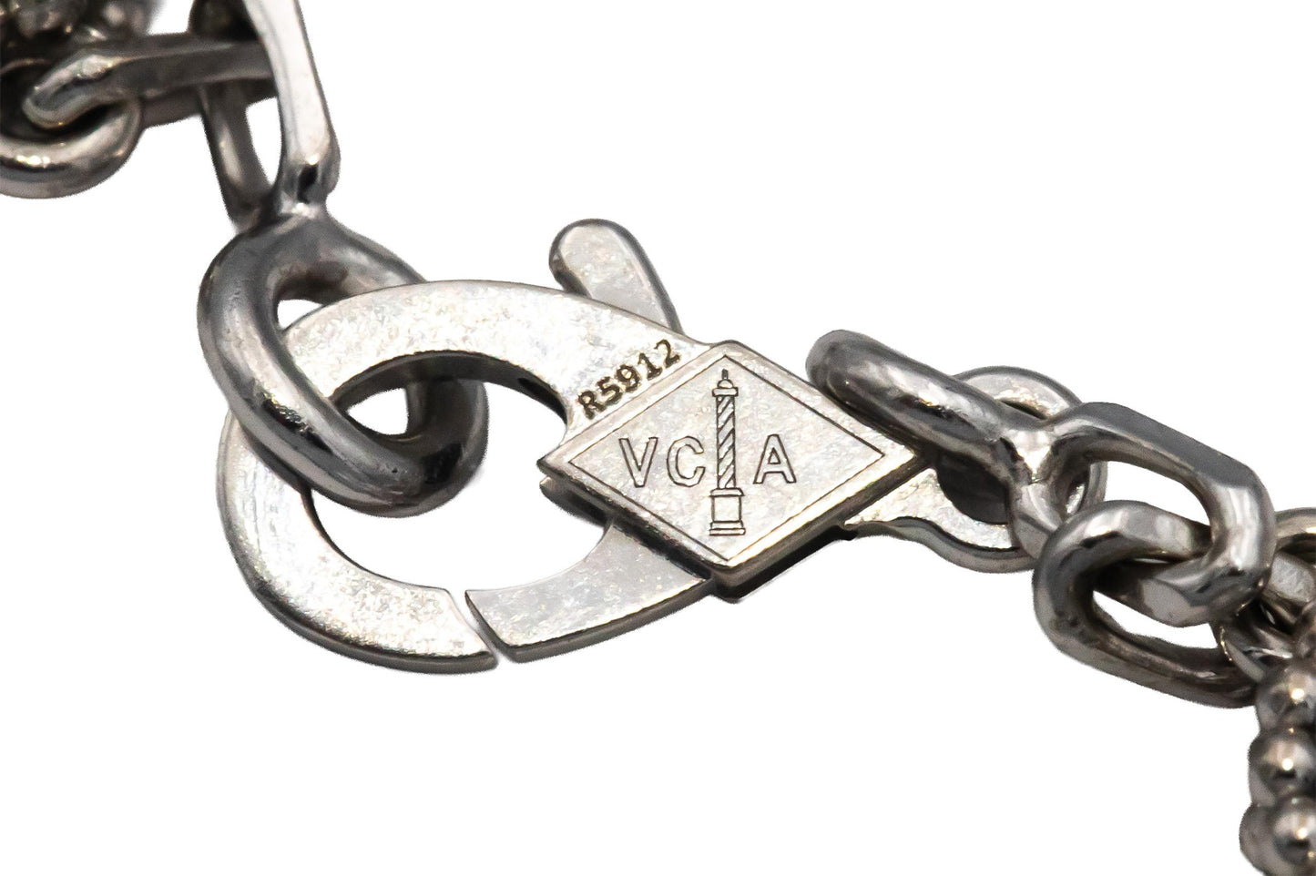 VAN CLEEF & ARPELS 18k White Gold Diamond Onyx Clover Alhambra Bracelet w Papers