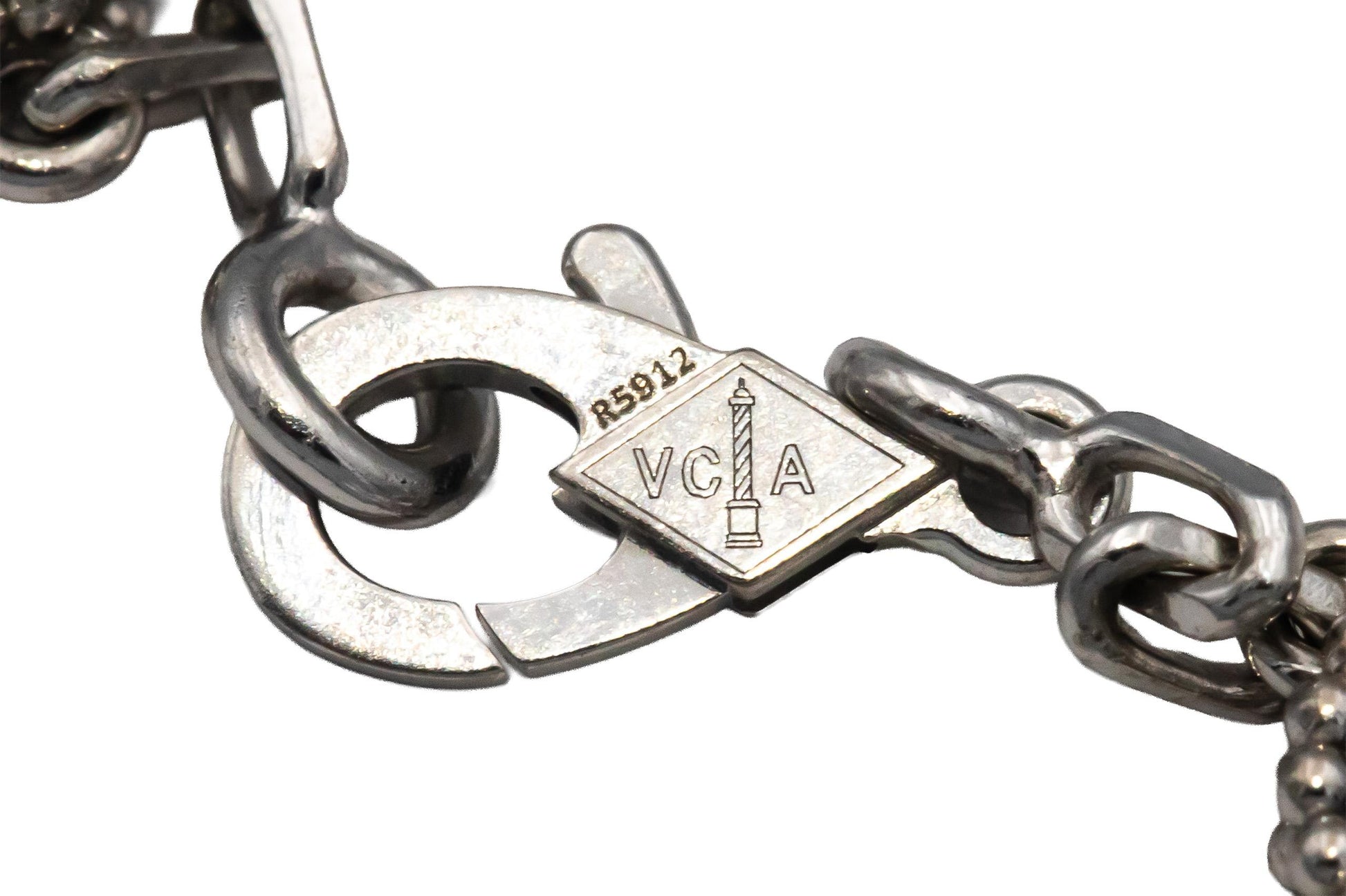 VAN CLEEF & ARPELS 18k White Gold Diamond Onyx Clover Alhambra Bracelet w Papers