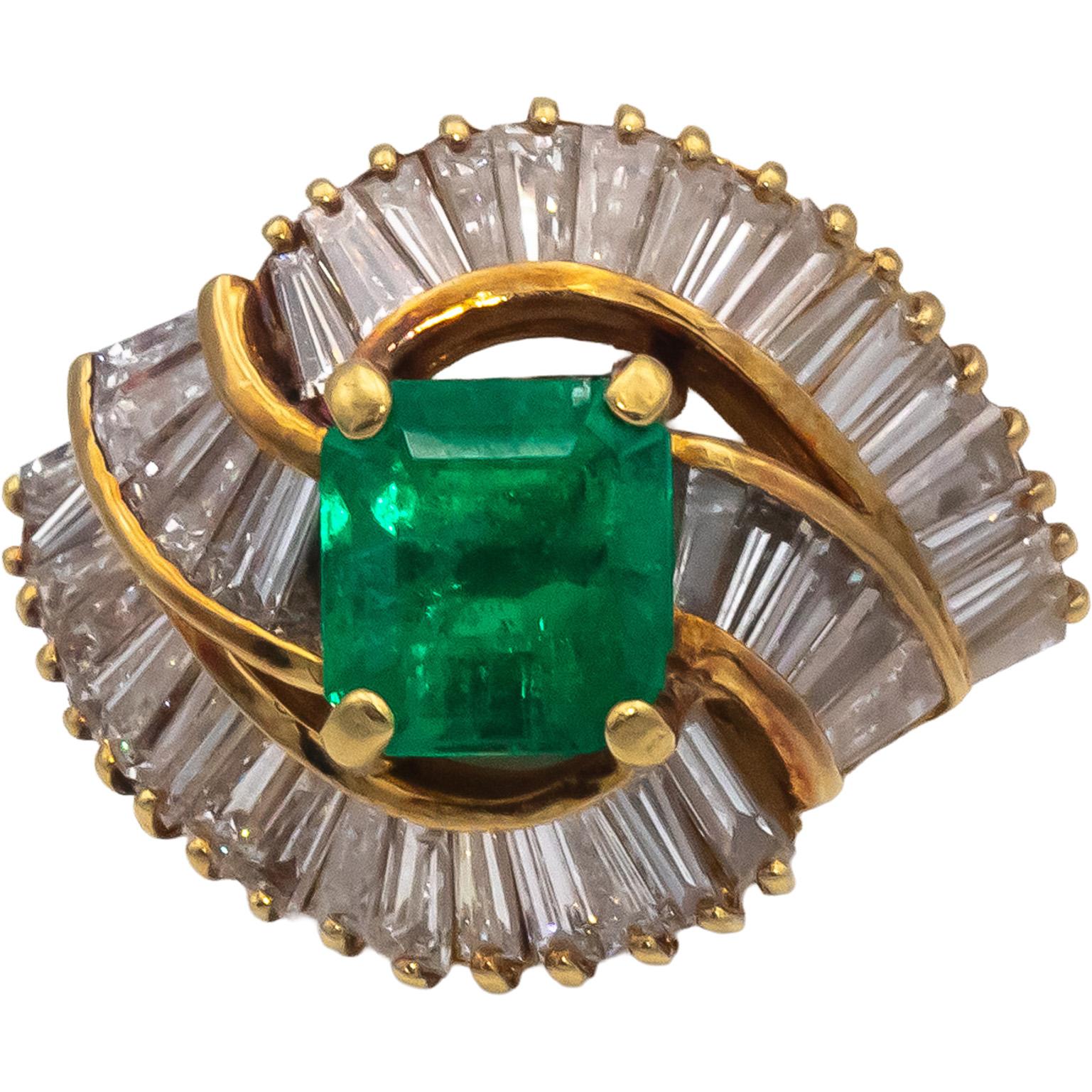 GIA Certified 14k Yellow Gold Colombian Emerald & Diamond Ring 4.0CTW Size 4.75