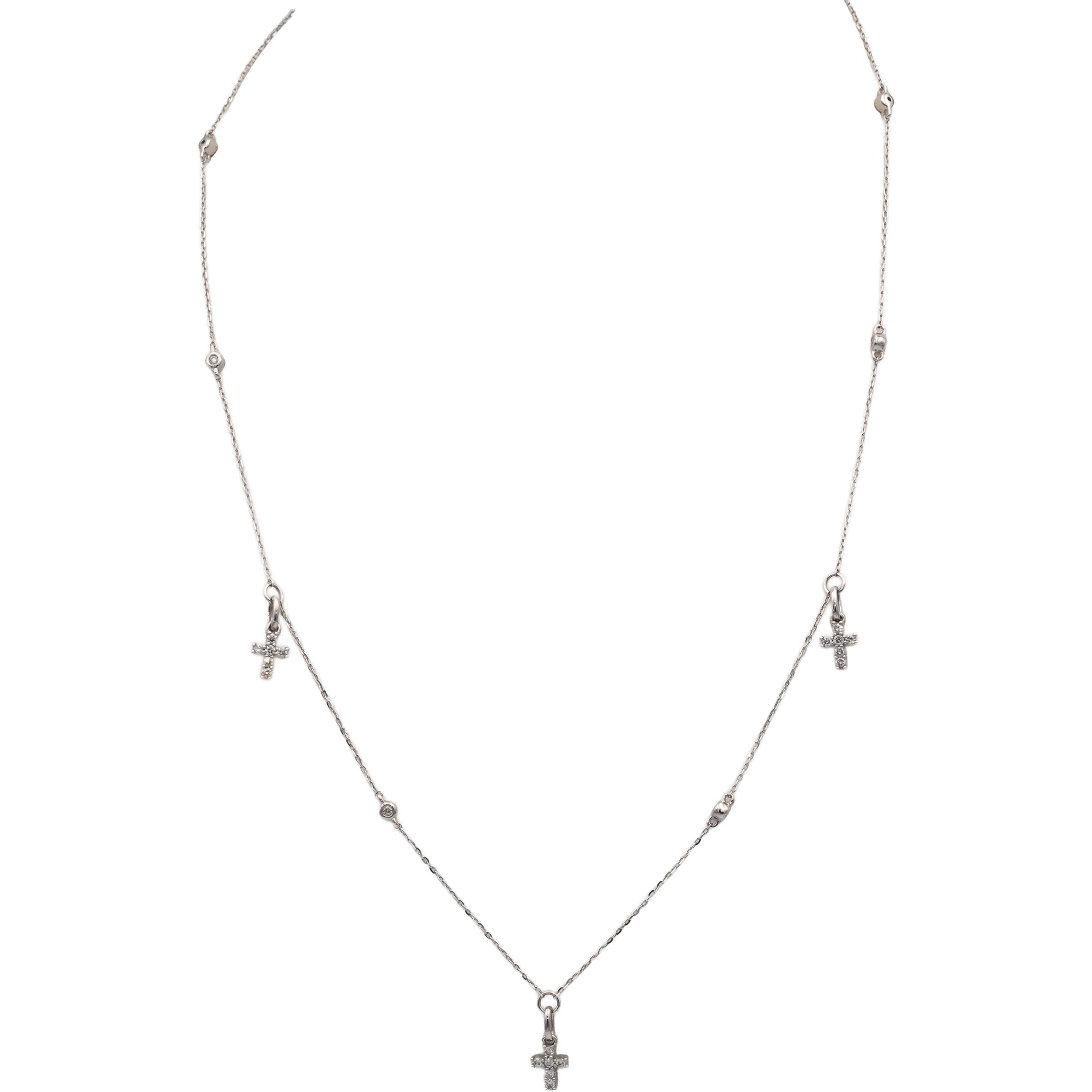 10k White Gold Round Diamond Cross Crucifix Dangle Chain Necklace 0.34CT