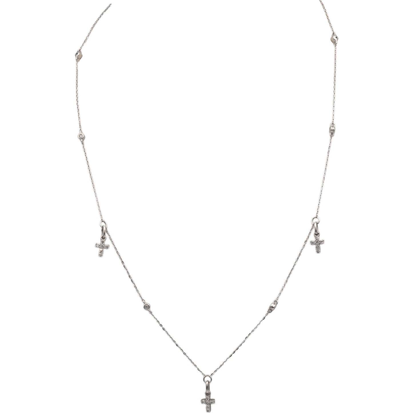 10k White Gold Round Diamond Cross Crucifix Dangle Chain Necklace 0.34CT