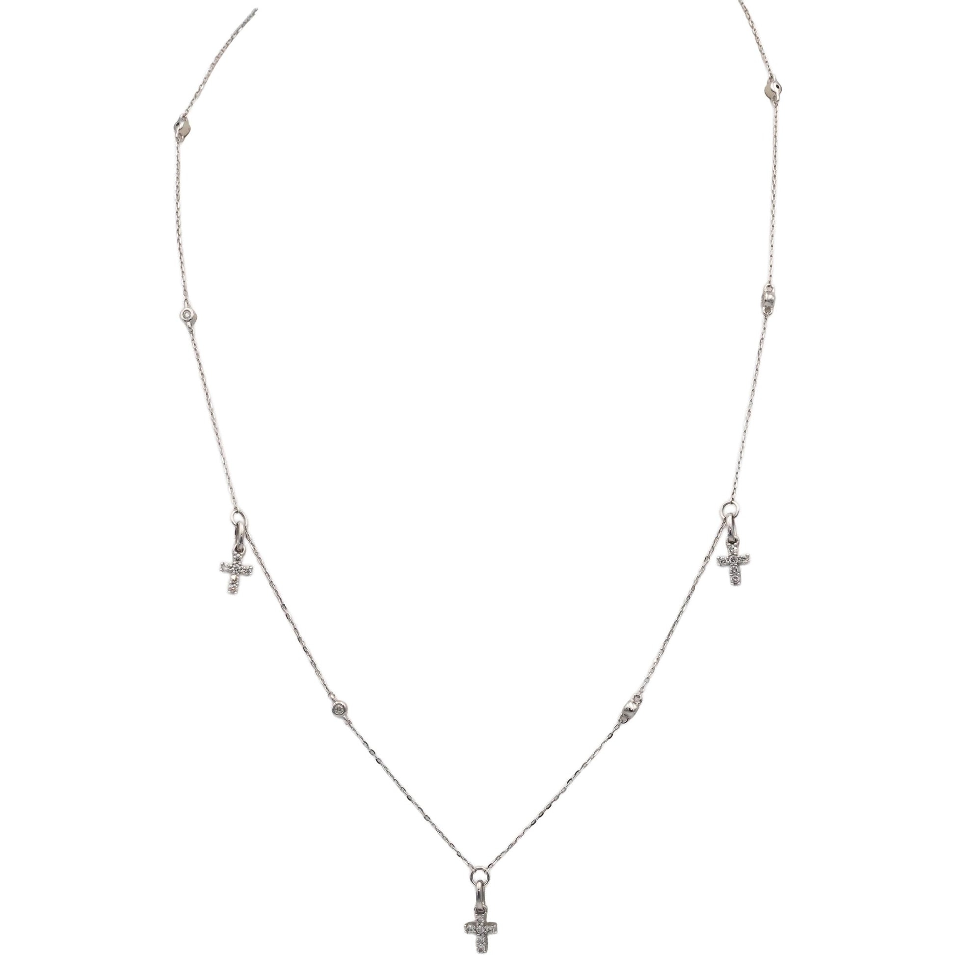 10k White Gold Round Diamond Cross Crucifix Dangle Chain Necklace 0.34CT