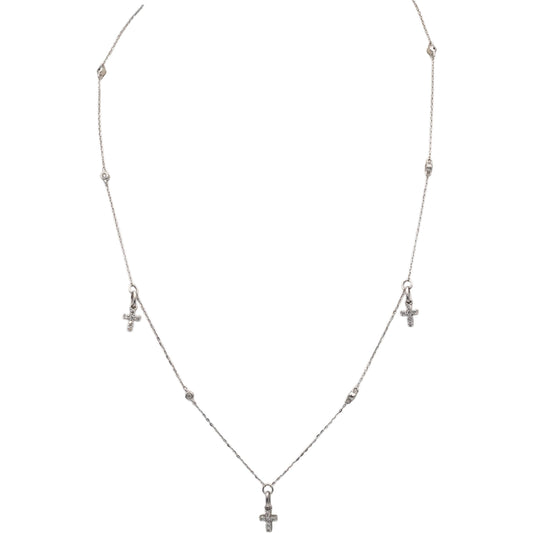 10k White Gold Round Diamond Cross Crucifix Dangle Chain Necklace 0.34CT