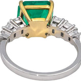 GIA 18k White Yellow Gold Colombian Emerald & Diamond Cocktail Ring 4.0CTW Sz 7