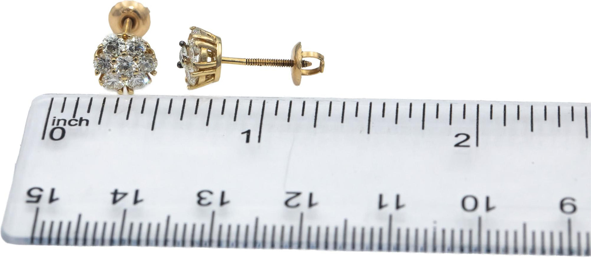 14k Yellow Gold VS Round Diamond Cluster Flower Stud Screw Back Earrings 1.24CT